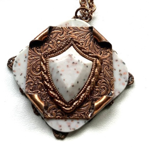 VTG 50s Copper Confetti Lucite Shield Demi Parure - Picture 7 of 9